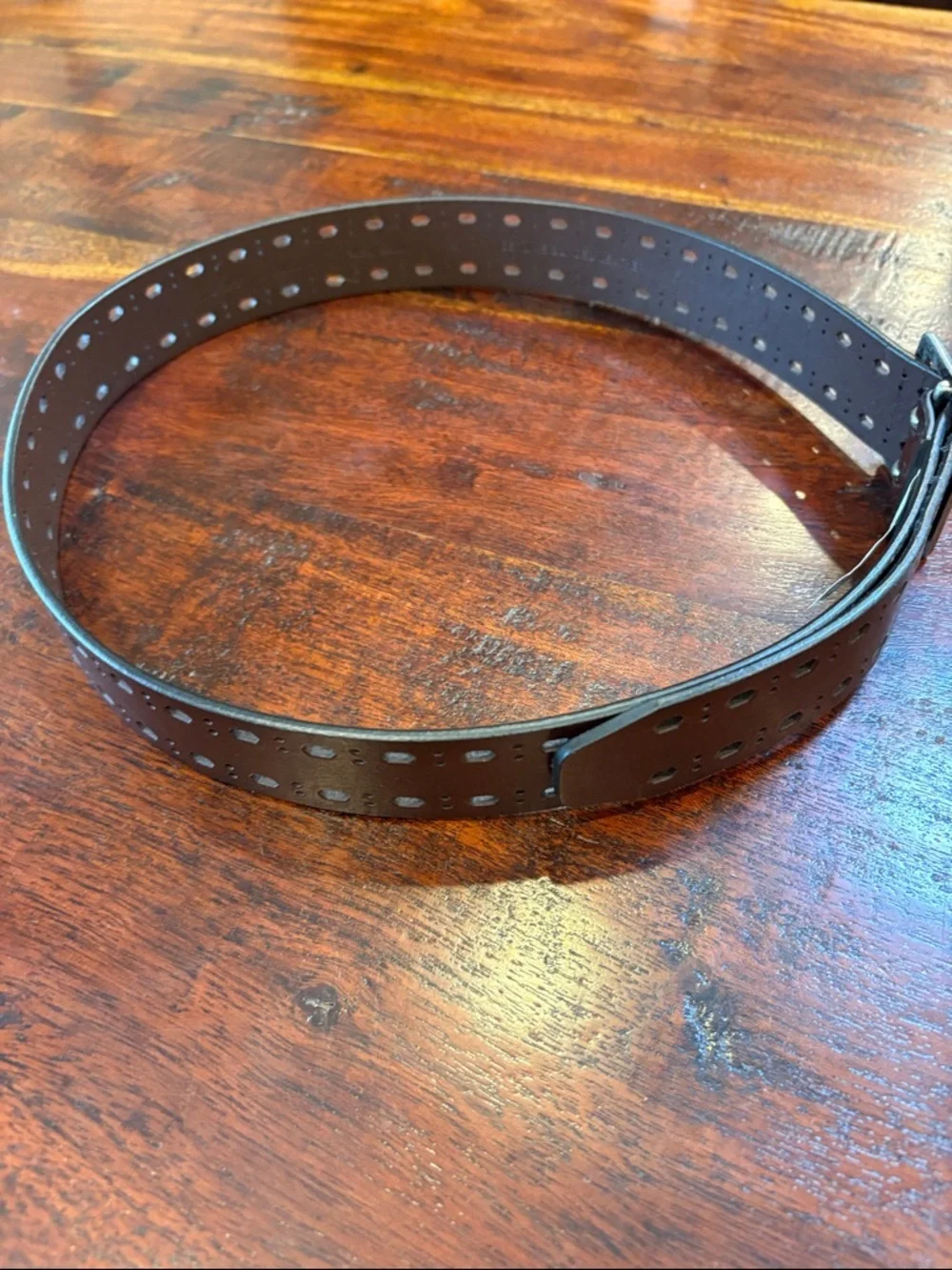 Vintage Ralph Lauren Double Prong Perforated Brown Bonded Leather Belt sz Medium